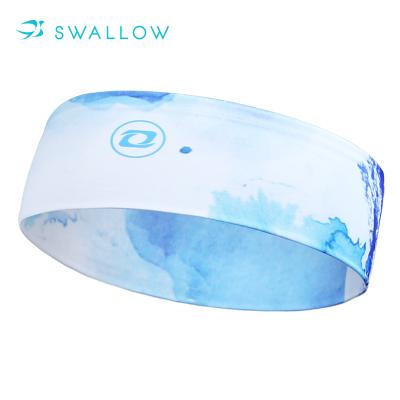 China Sporty SWALLOW OEM Logo Light Blue Headband Knitted ODM Headband Sports Custom Headbands for sale