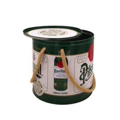 China Metal Tin Box Beer Metal Tin Packing Box With Hemp Rope for sale