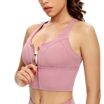 China High-Support Breathable Single Laides Radio Large Sizes Front Zipper Sport Yoga Workout Bra for sale