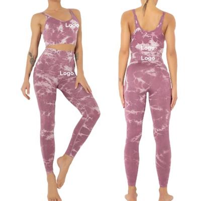 China Brand New 2 Piece New Sustainable Gym Wear High Waisted Print Women's Fitness Tie Dye Seamless Yoga Sets for sale