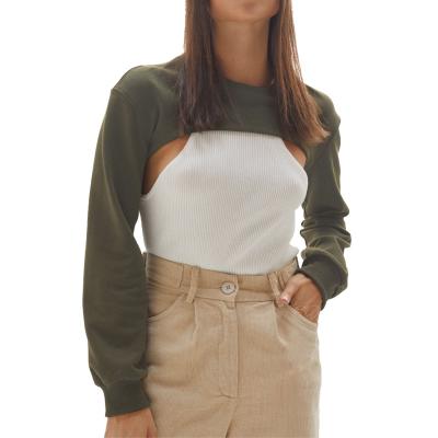 China Fashion Women's Fashion Cutout Breathable Solid Drop Shoulder Long Sleeve Sweater Cropped Sweatshirt Gym Jumper Tops for sale