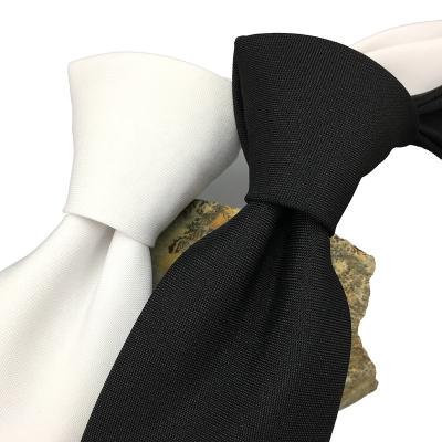 China Wholesale Cheap 100% Polyester Neck Ties Wholesale Durable Men's White Plain Solid Color Black Solid Color Tie Commercial Frame for sale