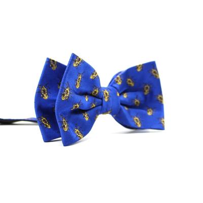 China 100% Silk Royal Blue Animal Bow Ties Adjustable 100% Fab Custom Morden Fashion Woven Vintage Jacquard Insect Butterfly Handmade Men's Pretied for sale