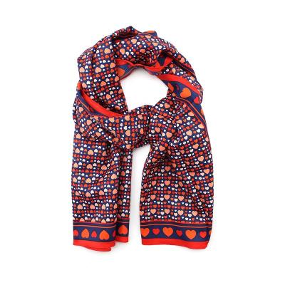 China Wholesale Soft Smooth Red Blue Women Girl Shawl Long Border Feeling Style Customized Elegant Colorful 100% Polyester Twill Love Heart Print Scarf for sale