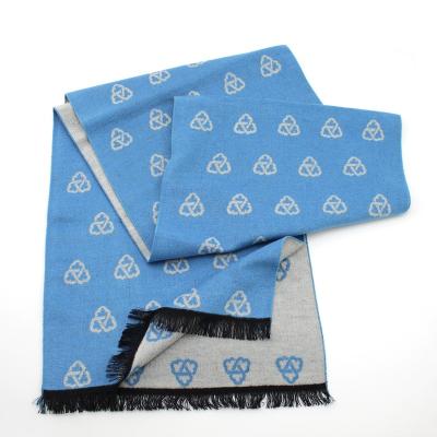 China Woven Style Soft Black Long Winter Tassel Feeling Warm Warm Feeling Custom All Over Swept White Clouds Sky Blue 100% Silk Scarf For Men for sale