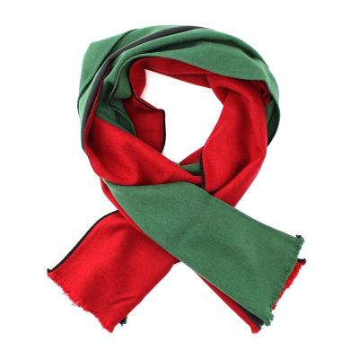 China Warm Soft Feeling Soft Soft Winter Feeling Custom Woven Jacquard Brushed Classic Red Green Charcoal Striped 100% Natural Silk Scarf With Tassel for sale