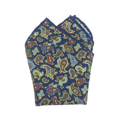 China Factory Direct Soft Handkerchief Hand Rolled Mens Vintage Classic Paisley Custom Printed 33CM Individual Wool Pocket Square for sale