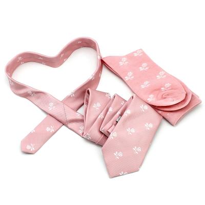 China Polyester Made In China Wholesale Custom White Casual Fashion Vintage Rose Flower Dusty Pink Men Handmade Tie And Socks Set for sale