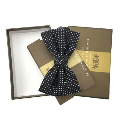 China Custom Style Reused Pretied Silk Dot Handmade Bow Tie Packaging Thin Logo Sky Earth Cover Shipping Packaging Top Materials Cardboard Bottom for sale