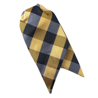 China 100% Handmade Ladies Geometric Plaids Check Gold Blue Jacquard Woven Durable 100% Polyester Scarf Wholesale Clip On Tie Woman for sale