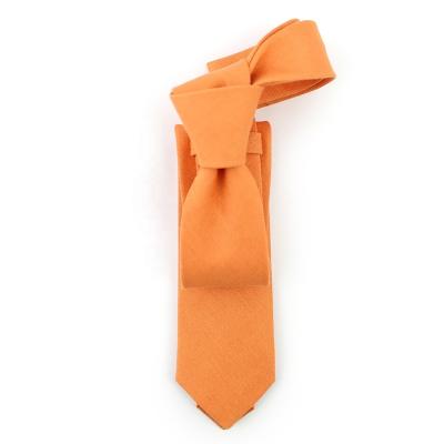 China 100% Fashion Mens Groomsmen Good Quality Cotton Organic Plain Solid Color Handmade Slim Skinny Orange Ties Groom for sale