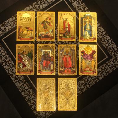 China Board Game Plastic Customized Playing Cards Bronzing Waterproof PVC Gold Foil Tarot Cards Pack for sale