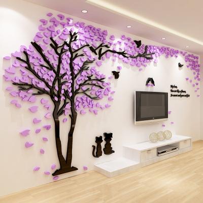 China Eco Tree Shaped Living Room Background Wall Decoration 3d Stickers Stereo Acrylic Wall Stickers for sale