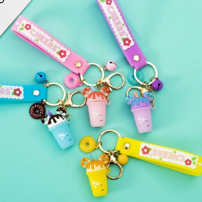 China Creative Cute Pendant Gift Insist Key Chain Soft Ice Cream Milk Tea Cup Donut Key Chain for sale