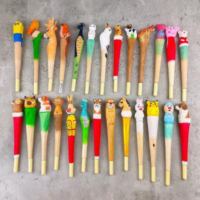 China office & Wooden Decoupage Pen Craft Gifts Handmade Painted Pen Bird Tree Animal Tip Creative Natural Wooden Flower School Pen for sale