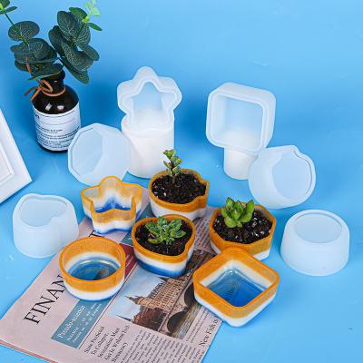 China Hot Sale Viable Epoxy Dish Silicone Flower Pot Silicone Mold Mirror Resin Succulent Flower Pot Molds for sale