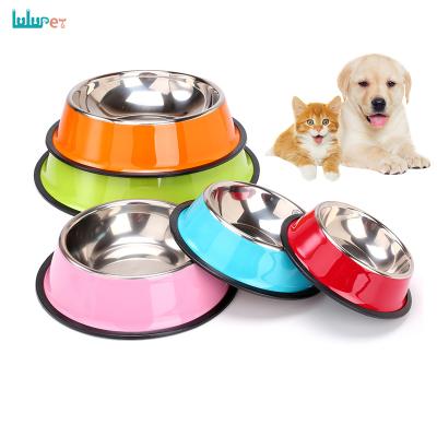 China Pet Bowls Logo and Automatic Custom Feeders Non Slip Small Size Puppy Food Feeding Stainless Steel Dog Bowl for sale