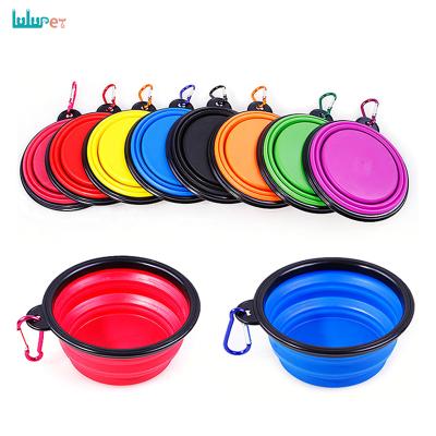 China Custom Viable Color Silicon Pet Water Rolls Travel Portable Feeder Collapsible Dog Bowl Food Bowls For Pets for sale