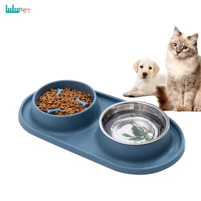 China Viable Custom Silicone Feeder Dog Slow Bowl Anti Slip 2 In 1 Feeder Slow Cat Food Pet Water Bowl for sale