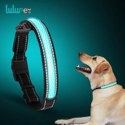 China Viable Hot Selling Pet Dog Collars &Leashes Reflective Adjustable Buckle Waterproof Nylon Dog Collar With LED Strip for sale