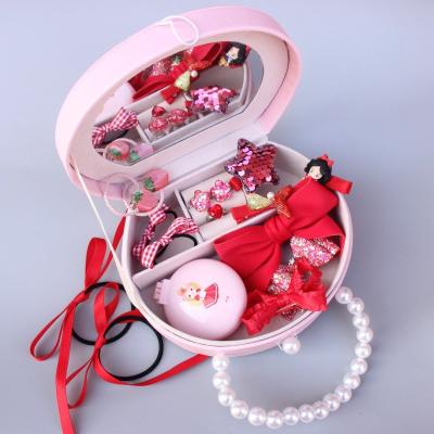 China Comfortable soft luxury children's hairpin gift box set baby color bow cartoon headband hair rope hair clips set for sale