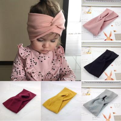 China Soft Baby Headband Solid Cross Knitted Kids Twisted Elastic Nylon Headband Newborn Turban for sale