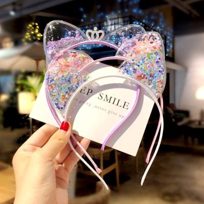 China Attractive Design/Top Quality Shape Girl's Crown Headdress Cat Ear Kids Transparent Glitter Quicksand Headband for sale