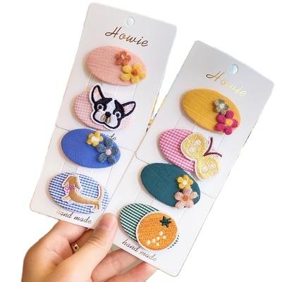 China Lovely Plaid Attractive Design Oval Children's Hairpin/Top Quality Solid Color Cartoon Korean Flower Embroidery for sale