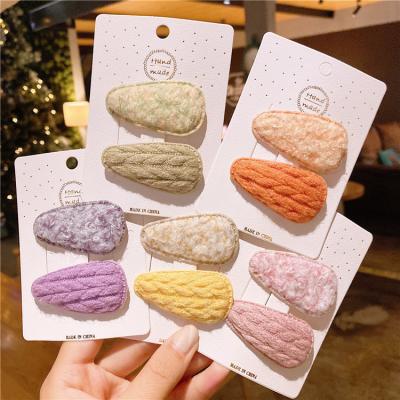 China New Popular Korean Baby Plush Knock Hair Clips Cute Knitted Cloth Hair Clip Girls Children's Hair Clips for sale