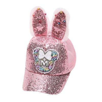 China Imitate Animal 2021 Summer Children's Mesh Hats Boys And Girls Rabbit Ear Hip-hop Baseball Caps Sun Sequined Hats for sale