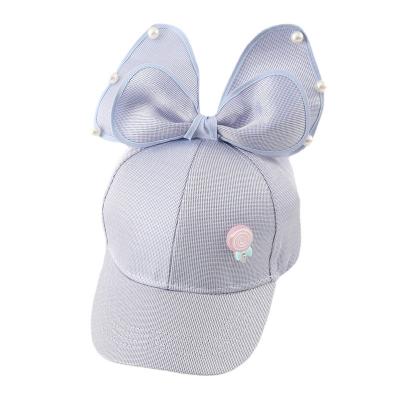 China Hot OEM girls big bow pattern embroidery rhinestone cotton hat cap kids character fashion patch style protection for sale