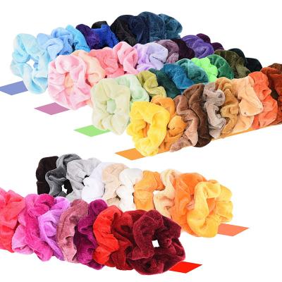 China Wholesale Elastic Hair Band Girls Ponytail Hair Holder Circle 60pcs Environmental Friendly Velvet Scrunchies For Girls for sale