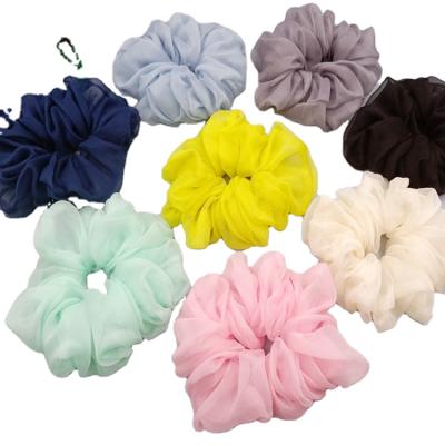 China New Environmentally Friendly Oversized Solid Decorated Silk Chiffon Scrunchie Flower Hair Scrunchies Elastic Hair Band for sale