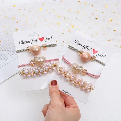 China Attractive Design/Top Quality 3-Piece Set Heart Shaped Tie Women's Korean Cute Hair Rope Elastic Hair Bands With Beads for sale