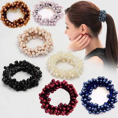 China Stylish Fashion Trendy Elastic Hair Band Hair Bead Beads Scrunchies Elastic Bands Accessories For Girls Elastic Pearl Hair Ties for sale