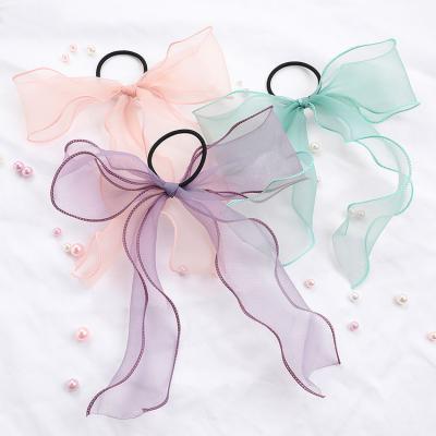 China Fashion Environmentally Friendly Tiara Satin Bow Tie Hair Scrunches Silk Hair Accessories Ring For Women Girl Tail Ribbon Ponytail Holder Hair Accessories for sale