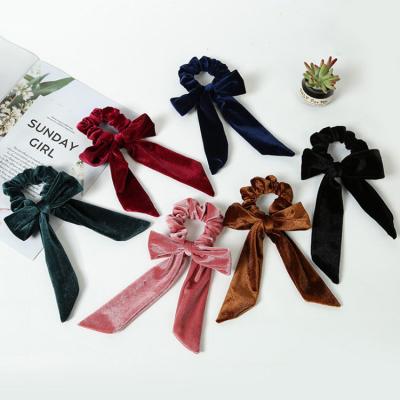 China Environmentally Friendly Hair Bows Women Girls Hair Scrunchies Velvet Bow Tie Ponytail Holder Elastic Hair Rope Bands for sale