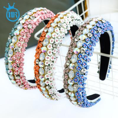 China Attractive design style wide brim headband/top quality Korean small flower girls colorful plastic diamond headband for sale