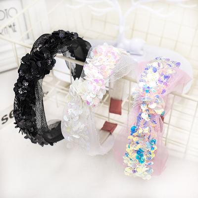 China Attractive Design Korean Women's Lace Headband Headwear Gauze Sequins Hair Hoop Face Wash Headband/Top Quality for sale