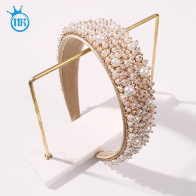 China New Baroque Elegant Shiny Bridal Hair Accessories Hand-stitched Crystal Pearl Head Band for sale