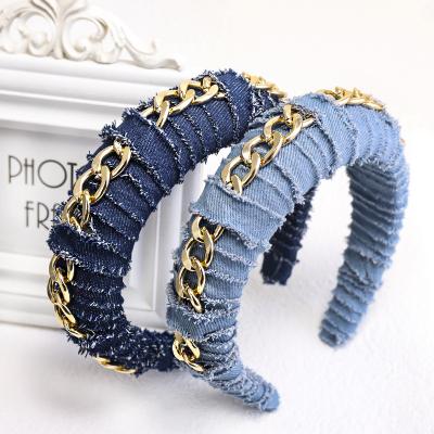 China Attractive Design Hair Accessories/ Personality Design Blue Chain Hair Circle Twisted Sponge Headband Top Quality for sale