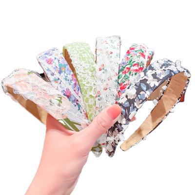 China Attractive design style wide side headband/pastoral floral print fabric headband decoration lace top quality for sale