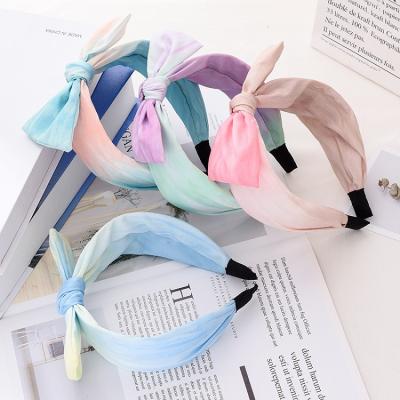 China European and American attractive design wide bow large circle hair color gradient cloth headband / top quality for sale