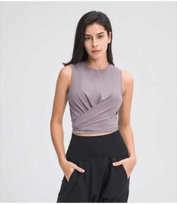 China OEM Breathable Women EU/USA Sleeveless Shirts Casual Front Cross Tie Up Gym Crop Top for sale