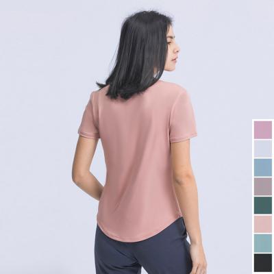 China Breathable Ladies Round Edge Fit T-Shirt High Quality Relax Breathable Active Sporty Leisure Nylon Custom Shirt for sale