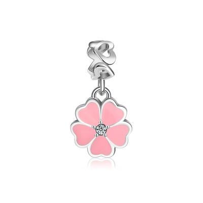 China RINNTIN CB43 S925 Sterling Silver Cubic Zircon Jewelry TRENDY Pink Enamel Flower Pendants Custom Charms for sale