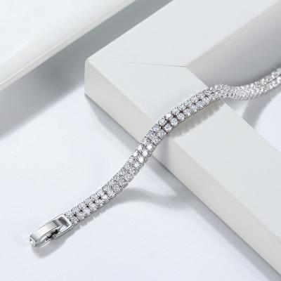 China FASHIONABLE RINNTIN SB118 High Quality Women's 925 Sterling Silver 2 Rows White Zirconia Tennis Bracelet for sale