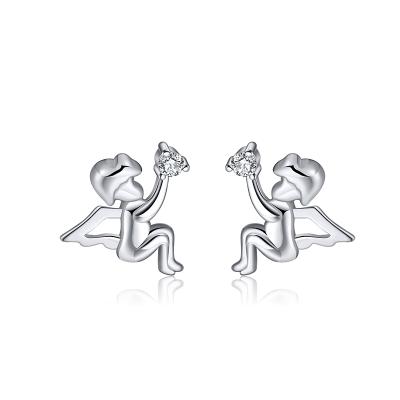 China Real 925 Sterling Silver Jewelry Wholesale RINNTIN Romantic Unique Design Angel Stud Earrings EQE10 For Girls for sale