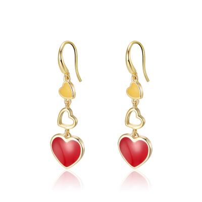 China Real 925 Sterling Silver Jewelry Wholesale Heart Drop Earrings From RINNTIN EQE12 Romantic New Arrival With Enamel Craft for sale