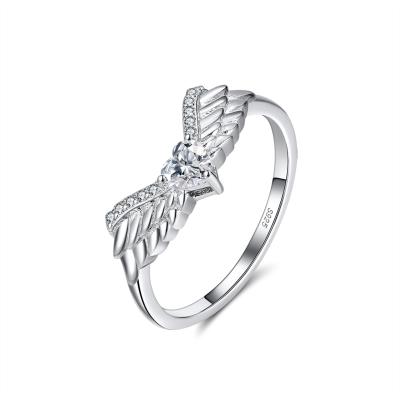 China RINNTIN SR226 2021 Fashion Jewelry 925 Sterling Silver Ring Round Cubic Zirconia TRENDY Eternity Band Customize Angel Wings Rings Women for sale